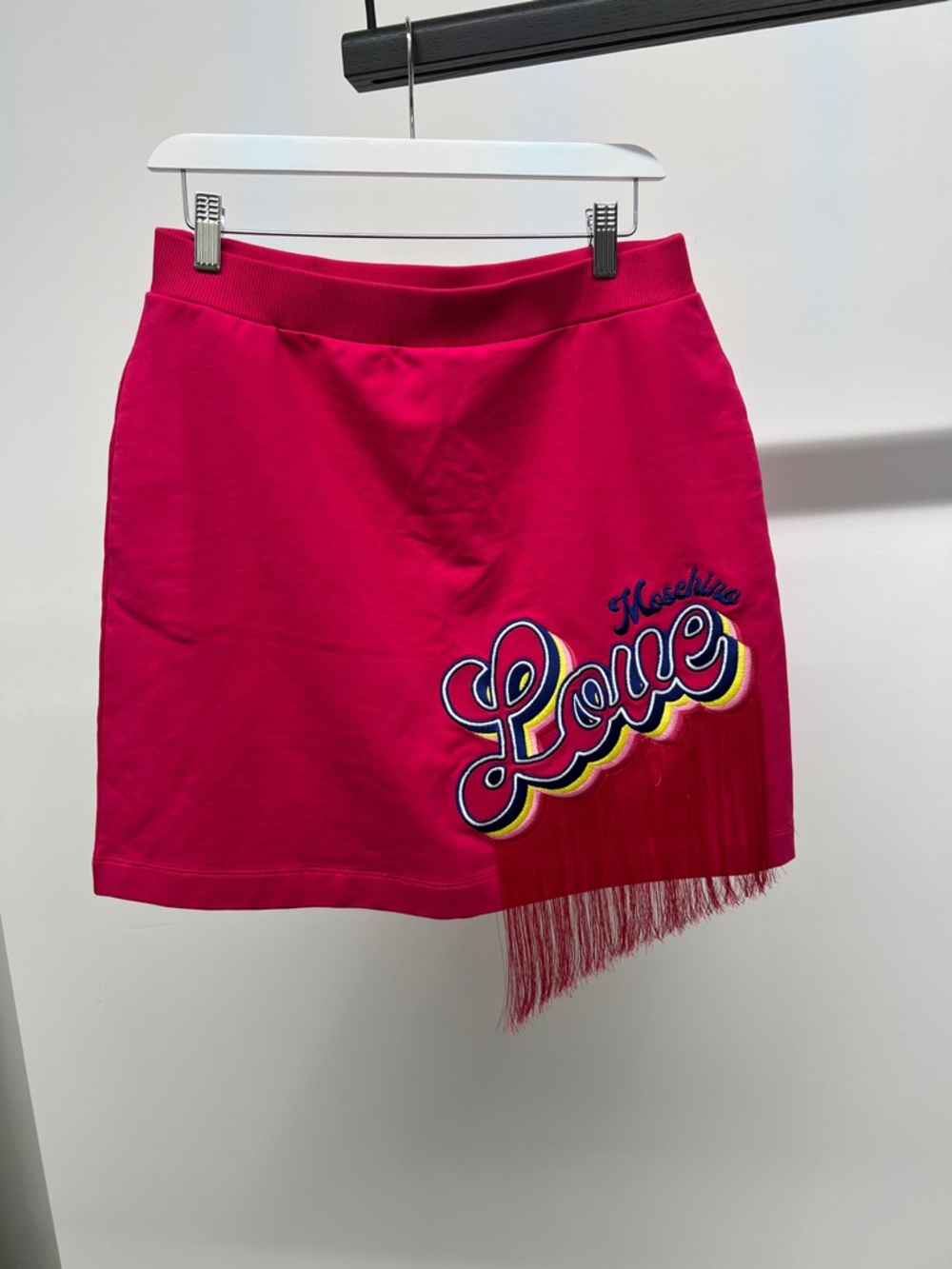 Love Moschino Hot Pink Logo Fringe Mini Skirt